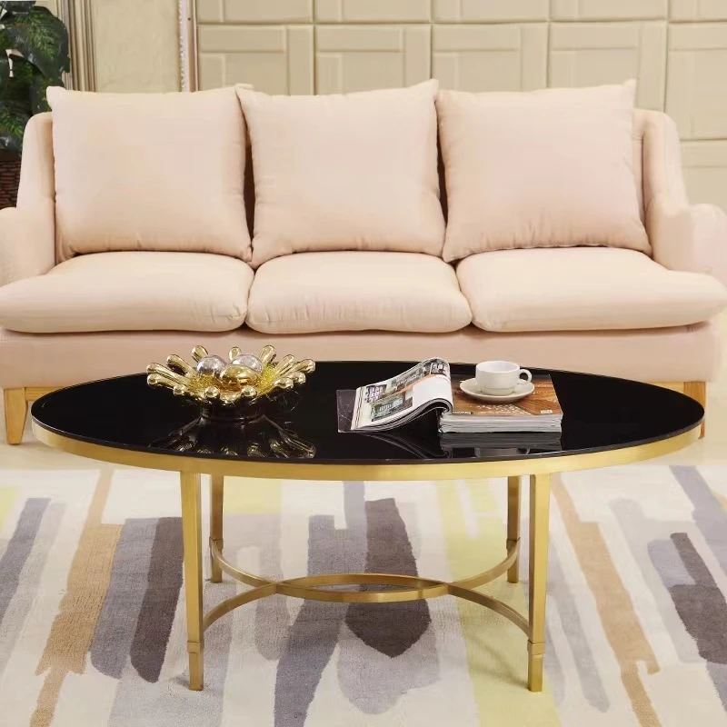 Gold Coffee Table Luxury Living Room Furniture Oval Shape Tempered Glass Top Stainless Steel Frame Sofa Tea Center Tables Modern