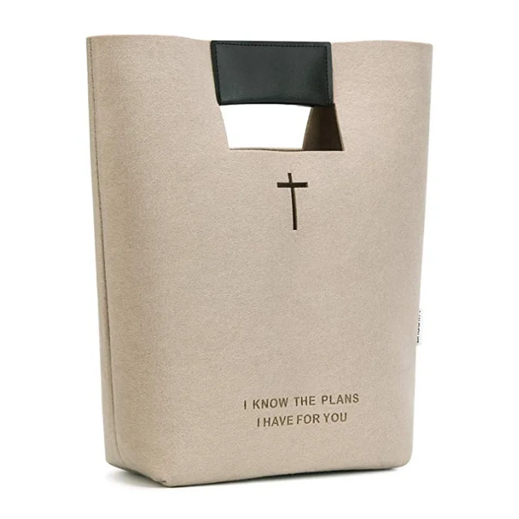 ins popular new high quality nylon felt fabric big capacity bible christian hand bag with cross