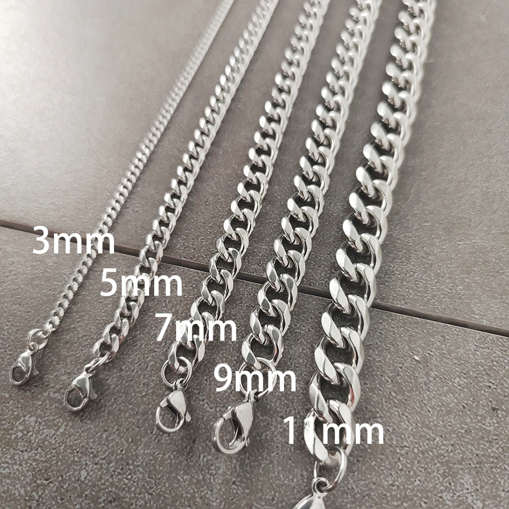VAF High Quality!!! 3/5/7/9/11MM Cuban Chain 6 Sides Grinding Electrolytic Polished Stainless Steel Chain Necklace