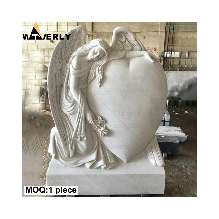 Custom Hand Carved High Quality Marble Granite Stone Angel Praying Statue Heart Tombstone Headstones And mMonuments For Graves