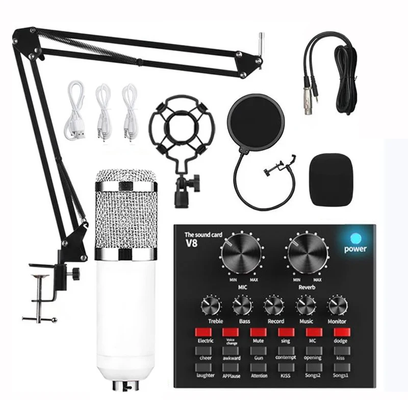 BM800 bm 800 Studio Condenser Microphone Bundle V8 Sound Card kit for webcast live Studio Recording Singing Broadcasting bm-800