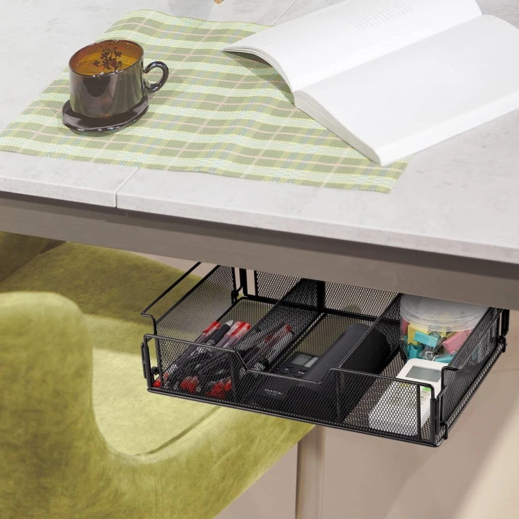 Under Desk Drawer Storage Organizer Desk Hidden Tray for Office Home Slide Out Stationery Storage Box