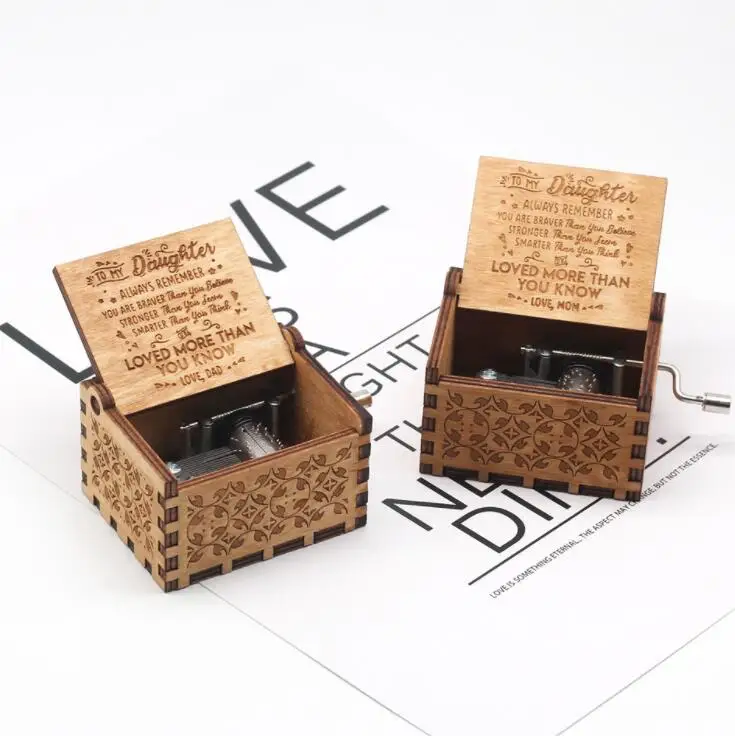 Hot Sale Black Color Hand Crank Mini Custom Diy Wooden Music Box