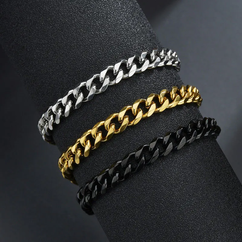 hot selling grinding stainless steel bracelets for men hip hop titanium steel Cuban link chain jewelry wholesale