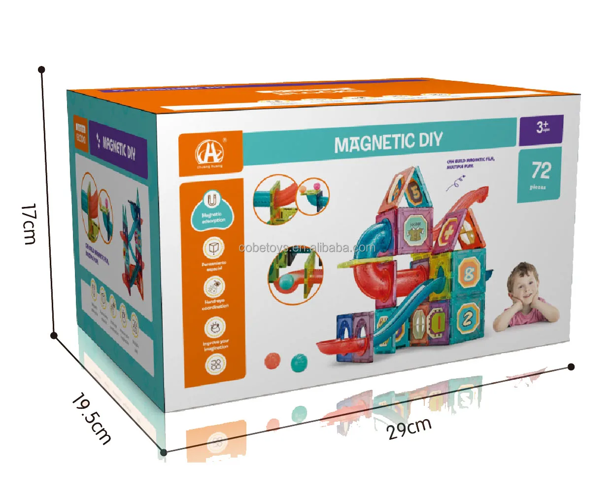 Educational toys for kids children 72 pieces creative colorful 3D magnetic tiles toys magnetic building blocks