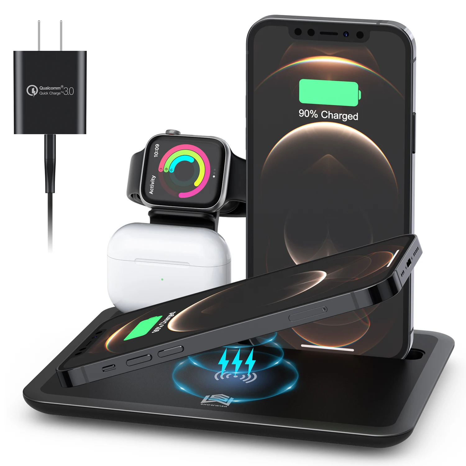 Qi сертифицированная Магнитная машинка для стрижки Универсальный USB Lazy Stand Up 4 в 1 Беспроводные многофункциональные устройства зарядная подставка Док-станция Apple