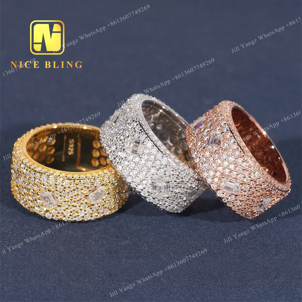 NEW ARRIVAL Affordable Fancy Shape Band Ring Emerald Moissanite Championship Ring 925 rings for men hip hop Fine Jewelry