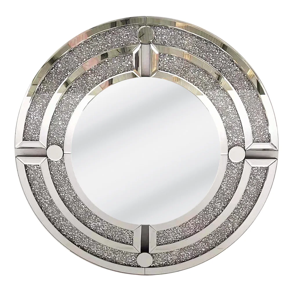 Modern Round Minimalist Crushed Diamond Decorative Wall Mirror Home Decor For Living Room Bedroom