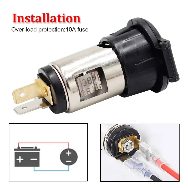 12V-24V 120W-250W Ceramic Inner Core Car Cig Cigarette Lighter Socket Connector with Waterproof Cover,Wires for Car Truck Marine