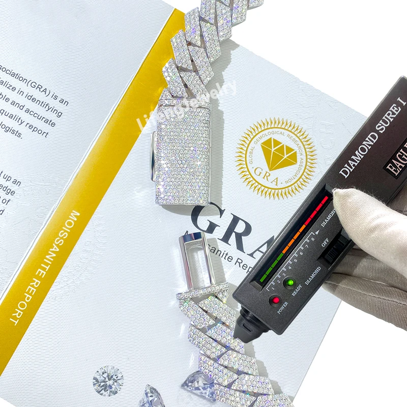 Hip hop Jewelry 18mm 3rows VVS Moissanite Diamond Cuban Link Chain 925 Silver Moissanite Necklace Custom Fashion Jewelry Chain