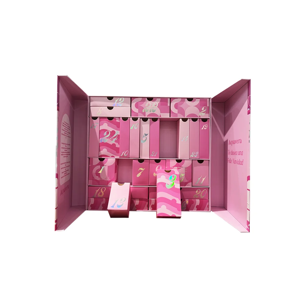 Empty Luxury Printed Logo Small Pink Cardboard Box Custom 24 Days Countdown Advent Calender Box