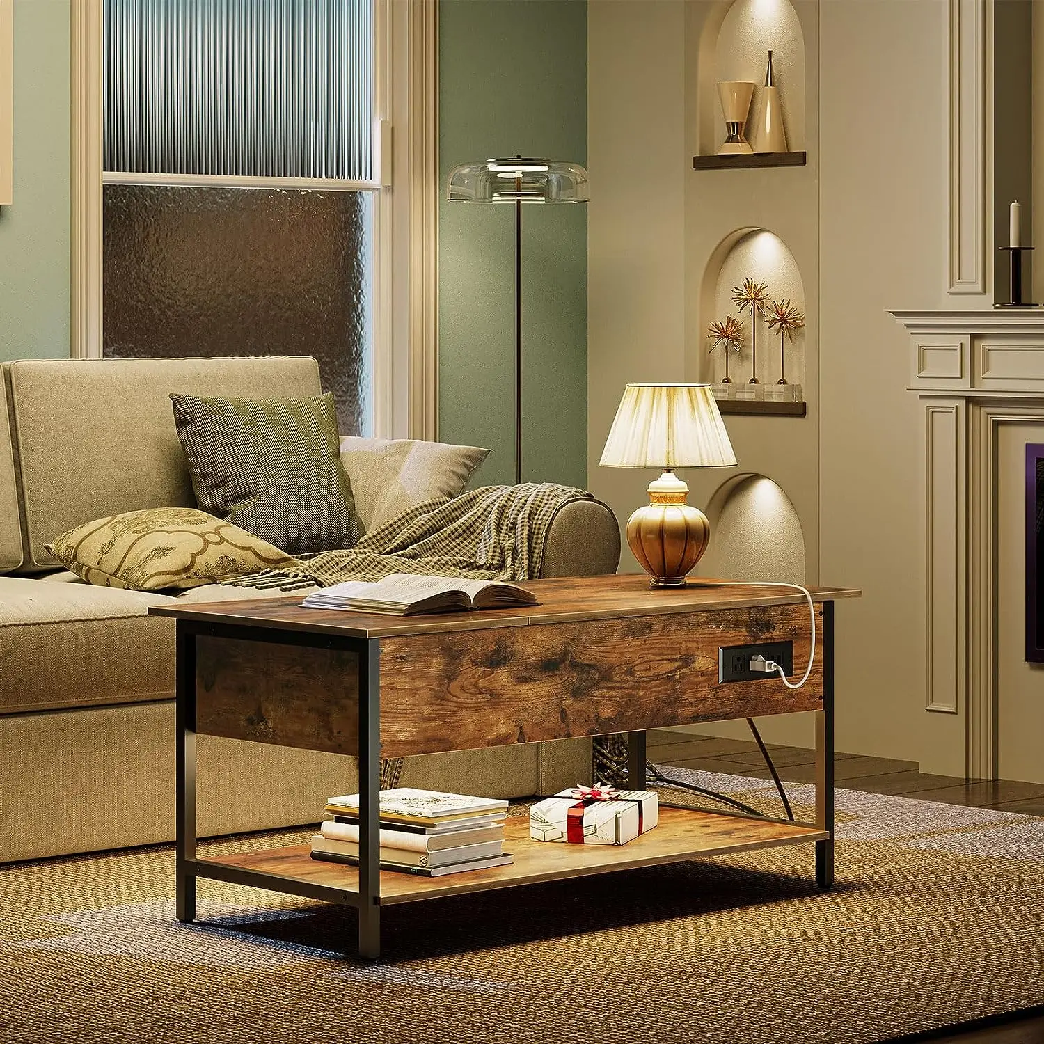 Wholesale Multifunction Folding Lift Top Coffee Table Modern Coffee Table with Charging Station Hidden Storage Compartment