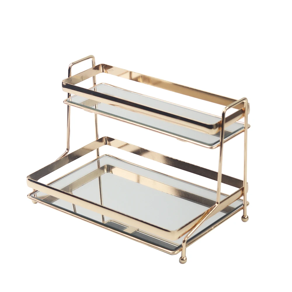 2020 new RTS style tray manufacturer supply two tiers jewelry glass metal bath tray, mirror tray