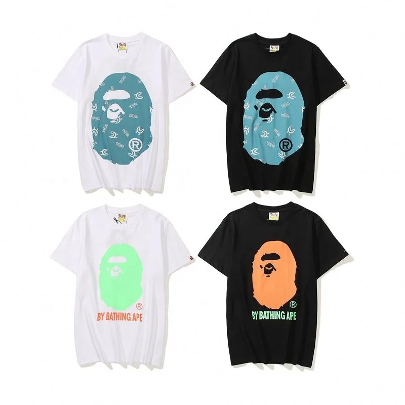 China Factory Unisex Casual T-shirt Bape Shark And Letter In Ape Head Printing T-shirt Round Neck T-shirt