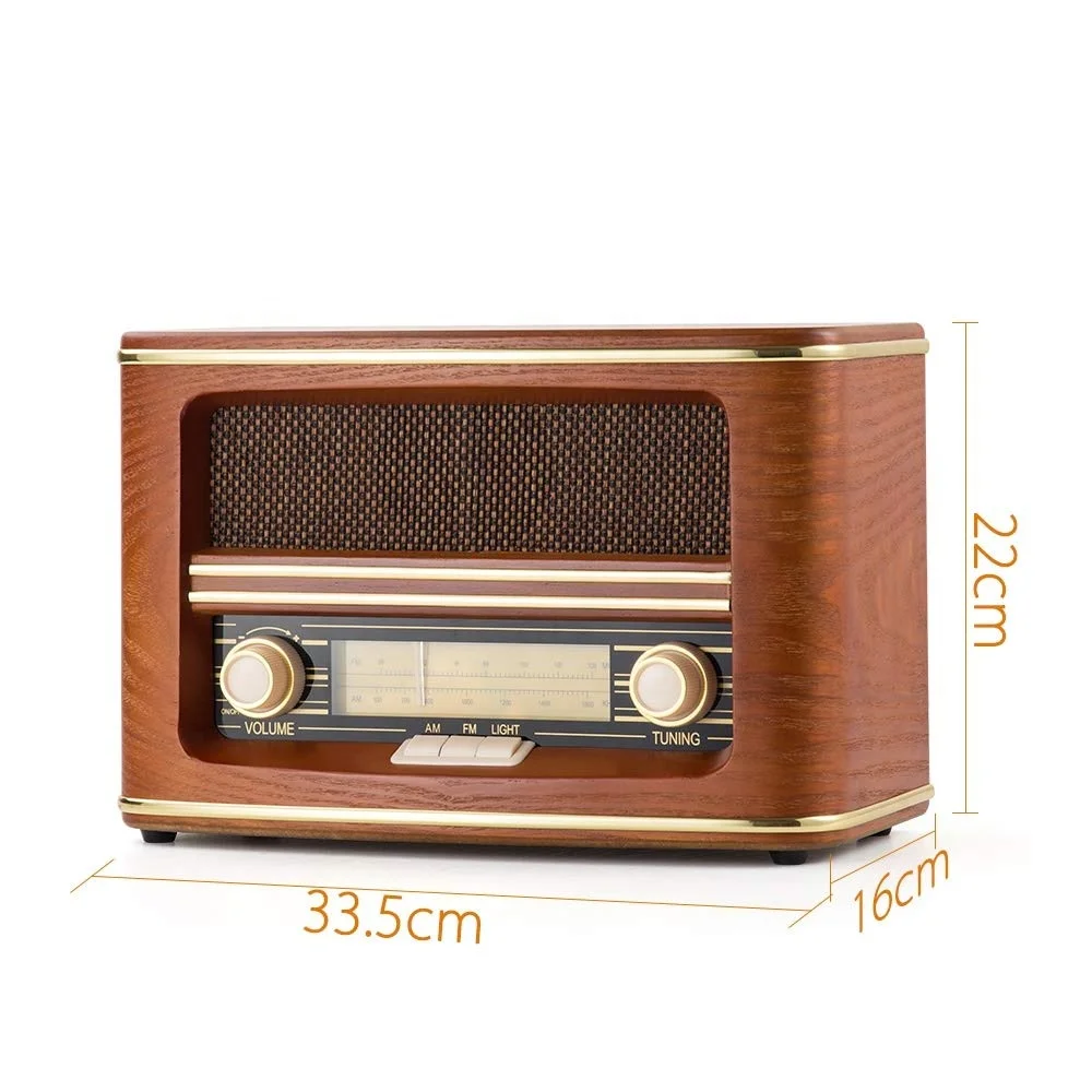 Portable Wooden AM FM Vintage Radio with Bulit-in Stereo Speaker Radio