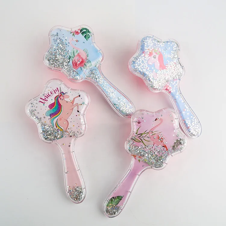 Manufacturer Star Shape Anti-Static Plastic Detangling Massage Hairbrush Children Cute Glitter Hair Brush with Sequins Quicksand