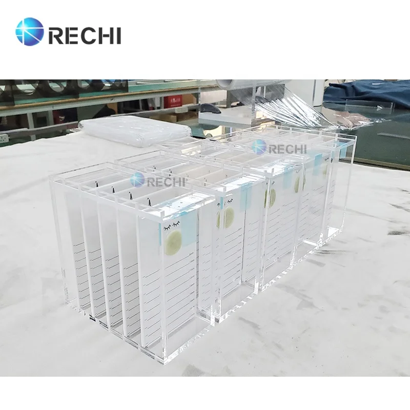 RECHI Custom Acrylic False Eyelash Organizer Packing Box With Lash Tiles & Jade Stone,Acrylic Lash Extension Storage Box Case