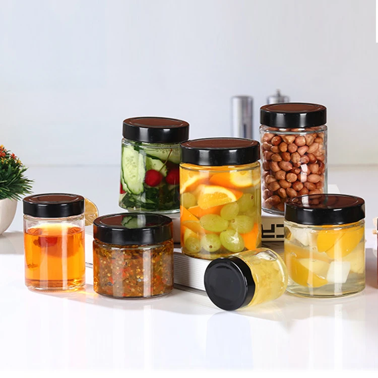 Sale 100ml 150ml 180ml 220ml 280ml 380ml 500ml 750ml Round Straight Sided Honey Jam Food Storage Glass Jar Container