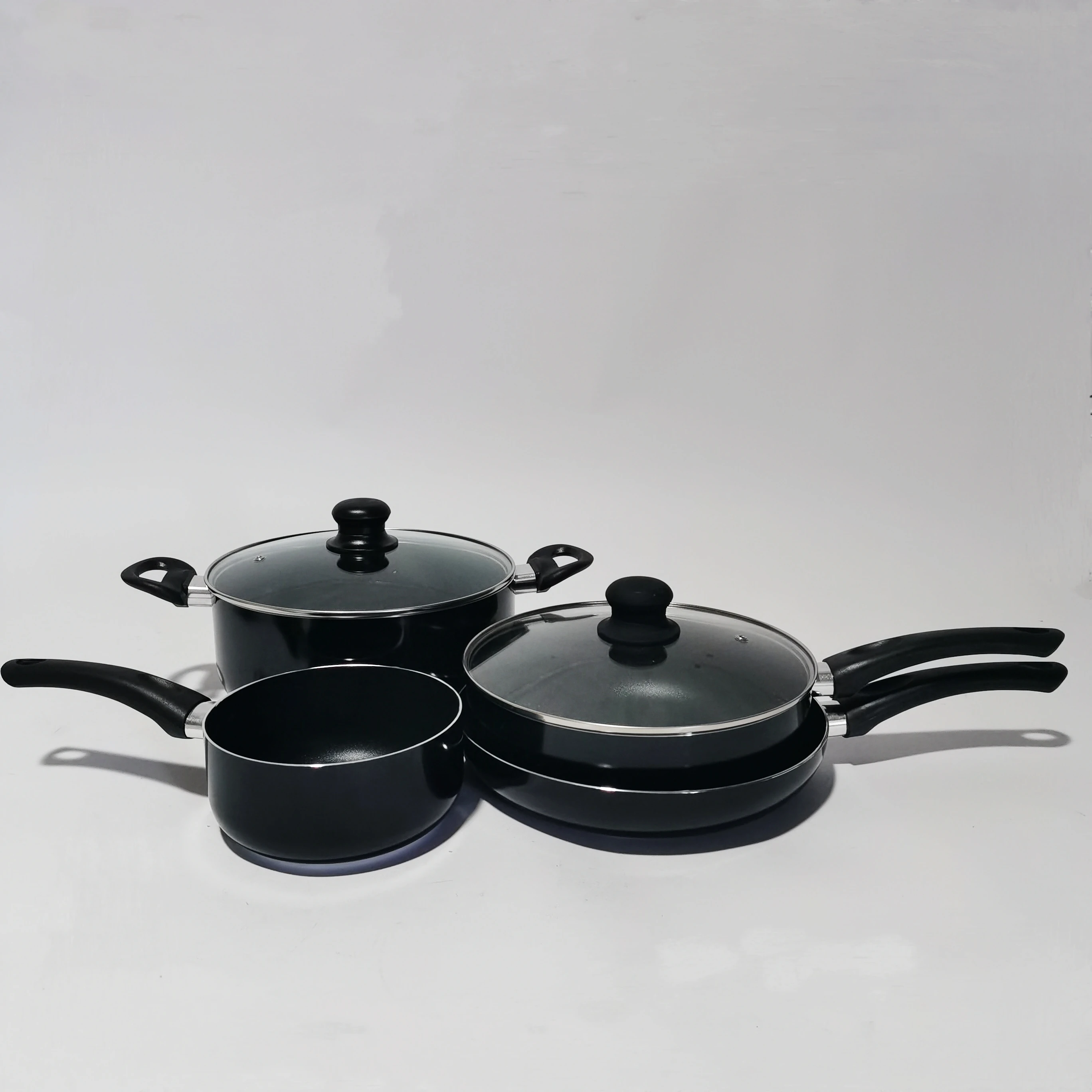 Non Stick Glossy Black Color Cookware Set Sauce Pan Set Kitchen Using Cooking Pot