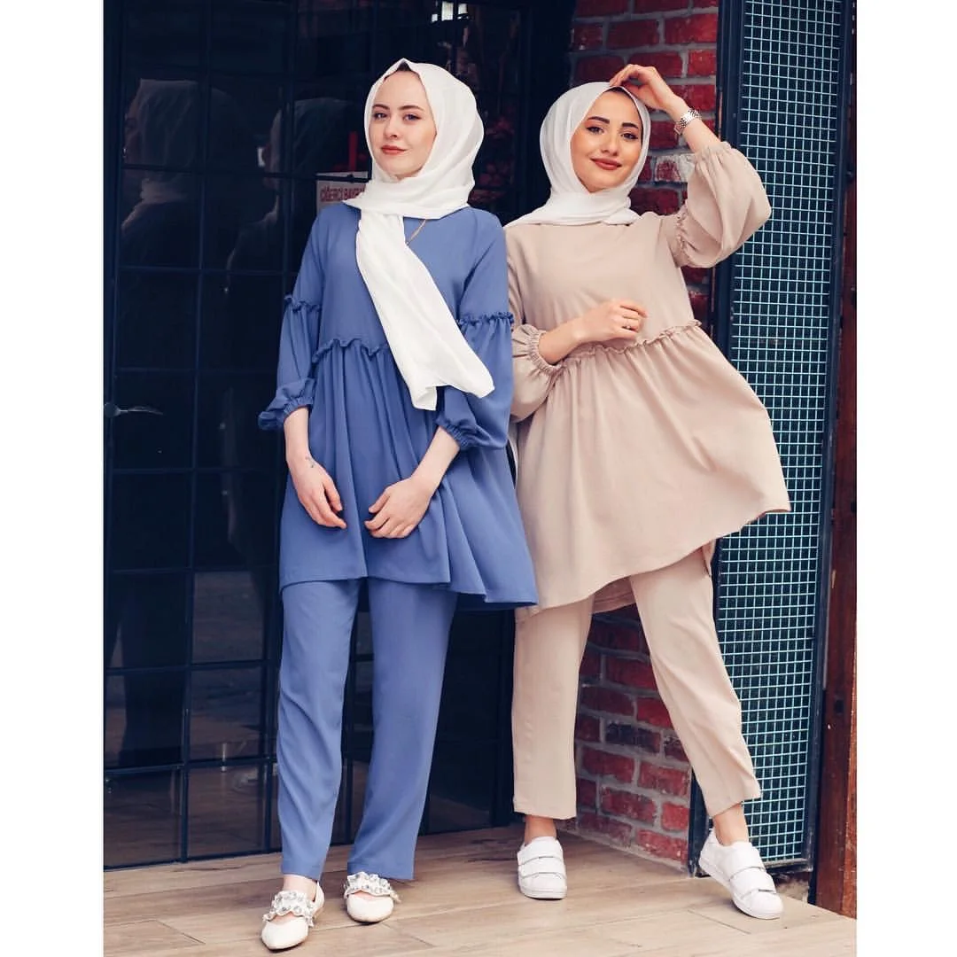 Arabian Latest Modest Women Leisure Clothing Islamic Girls Clothes Soft Casual Muslim Wear Set
