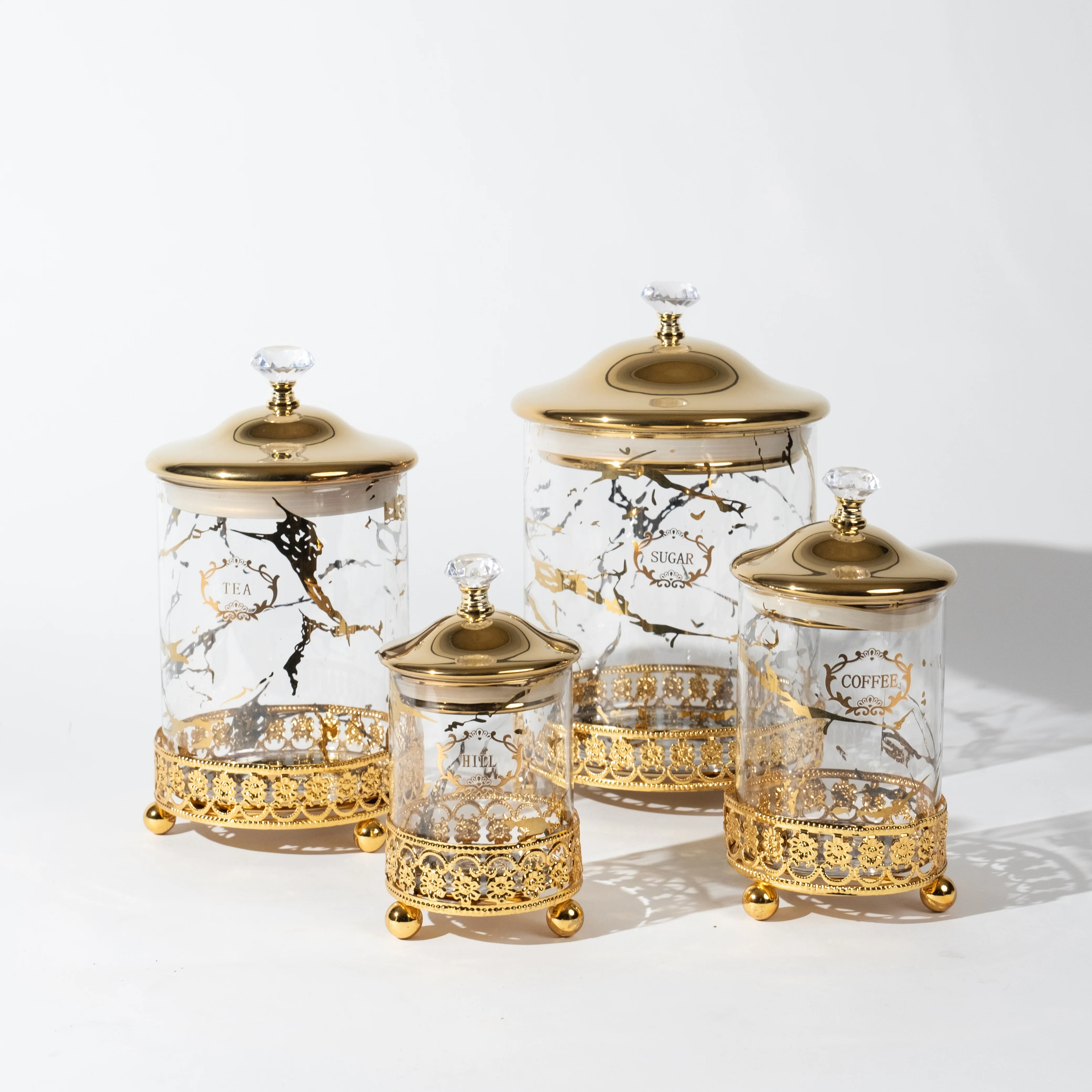 Marble Design Storage tank Home Decoration food Jars Gold planting Glass Canister Jar with lid