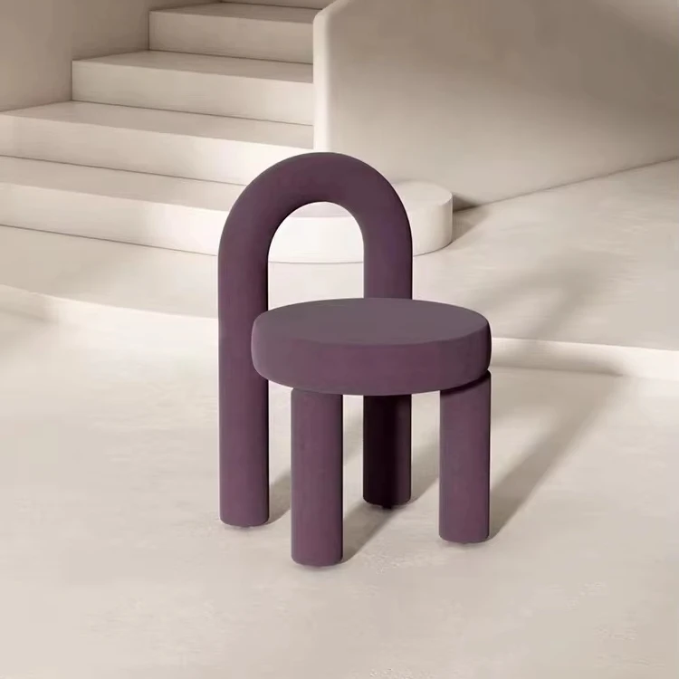 New design white round cosmetic chair cafe fabric wood frame casual dining chair movable chair