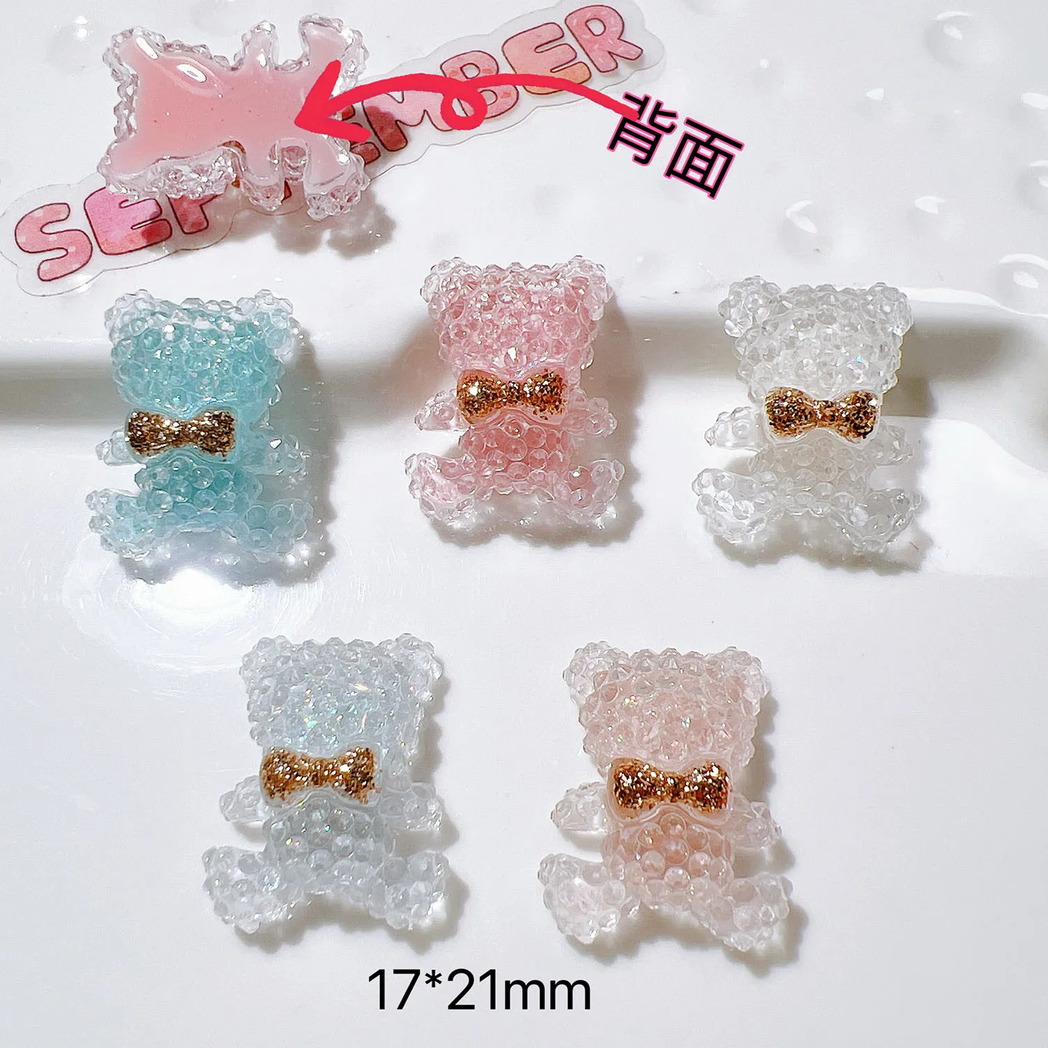 100Pcs Resin Cute Shiny Bear Resin Cabochon Flatbacks Scrapbooking For Hair Bows Accessories DIY Phone Case Decoration