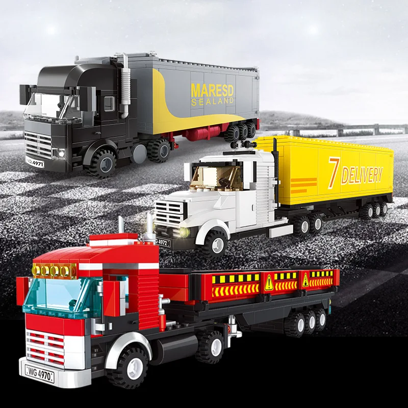 4970 4971 4972 Plastic Build Block Vehicles City Container Heavy Truck GOODS VEHICLE Children Building Block for Boys Gifts