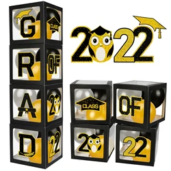 Ourwarm Custom Graduation Party Supplies Gifts Sets Black Gold Blocks Decoration Graduation Balloon Boxes with Led