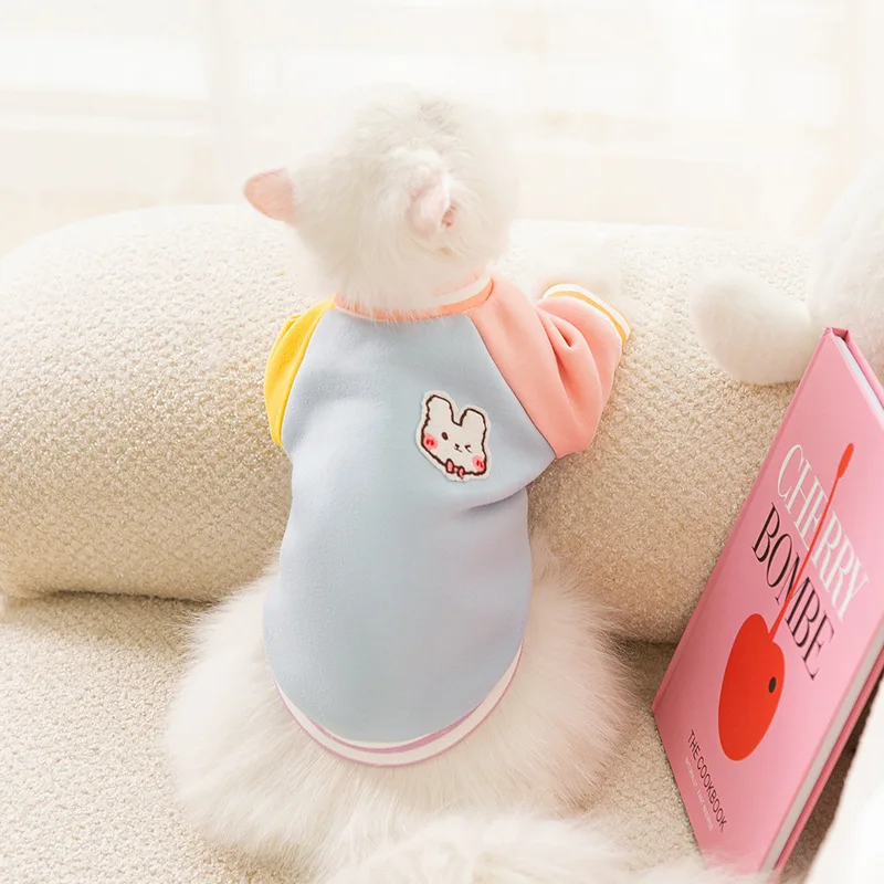 Luxury Rainbow Contrast Sweater Puppy Dog Cute Rabbit Two-legged Sweater Pet Dog Cat Clothes