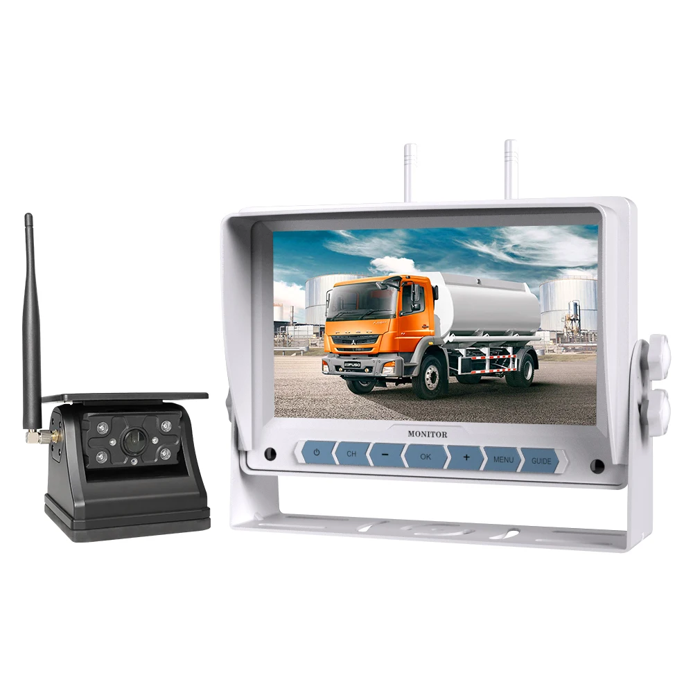 Update New 7inch Digital Wireless Quad AHD DVR Monitor with Magnetic Solar Recharge  Battery Camera kit for RV Truck Forklift