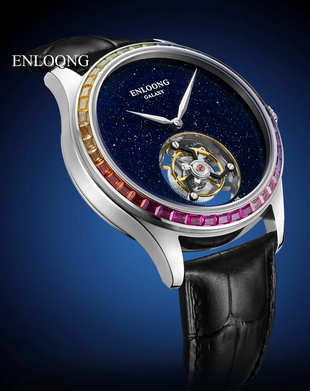 ENLOONG chinese classic Sapphire Galaxy Rainbow Manual Mechanical Flying Tourbillon Watches