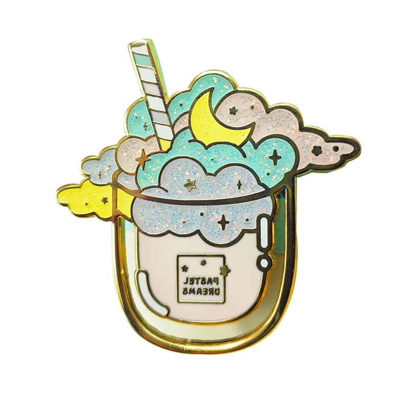 The most popular Milk tea design Custom Logo Metal rainbow glitter hard Enamel Pin