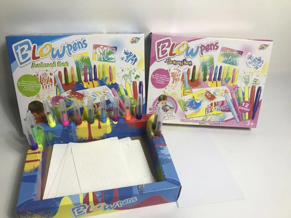 Promotional Christmas kids Magical Colorful Amazon Hot Sell non-toxic jumbo blow pen spray marker air brush pen for painting