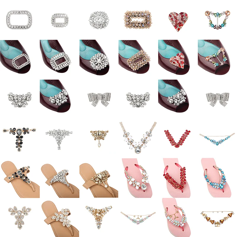 Wholesale Rhinestone Diamond Shoe Decoration Parts Accessories Style Sandal Color Material Clog Shoe Ornament Chains