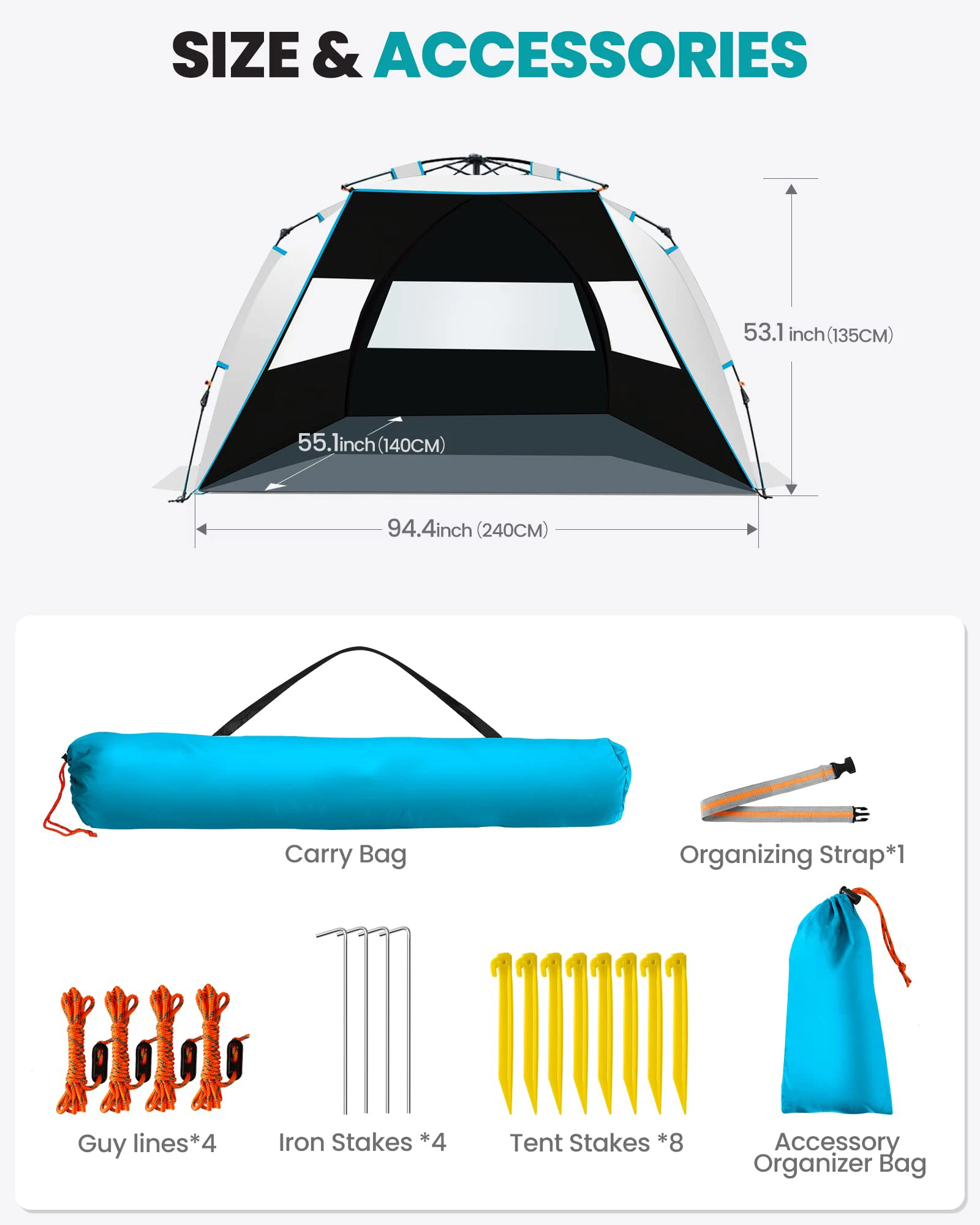 Portable UPF 50+ UV Protected Pop Tent Beach Shade Sun Shelter for 4-6 People Easy Setup Blackout Feature Outdoor Application