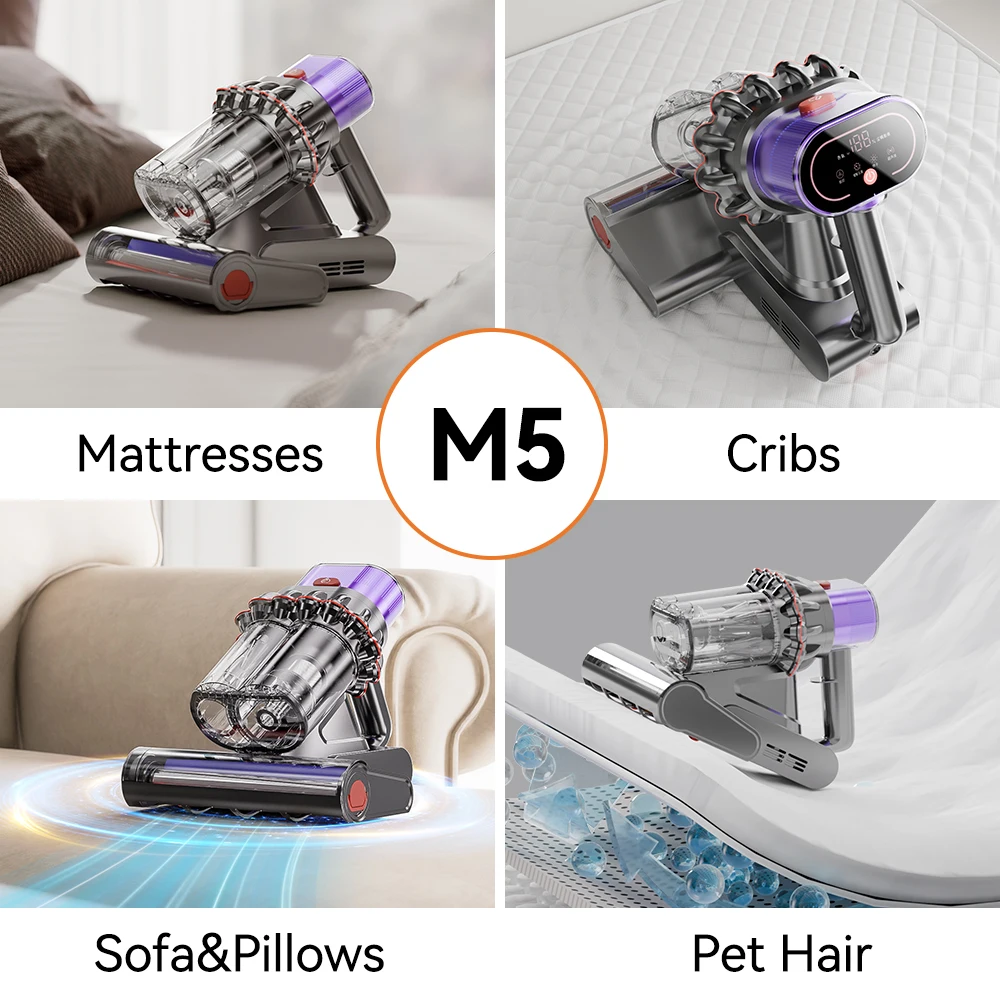 Mattress Vacuum Cleaner Bed Vacuum with UV Light Brushroll Rotation HEPA Filter Ultrasonic Heating Tech