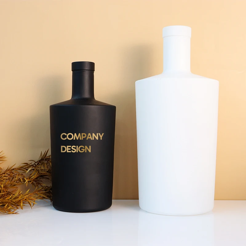 50cl 75cl Matte white  Round Glass Liquor Alcohol Bottle Gin Whisky Vodka Tequila olive oil Baijiu Glass Bottle With Cork Lid