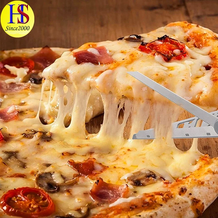 Safety Lock 2 In 1 Metal Big Pizza Cutting Scissors with Serving Spatula