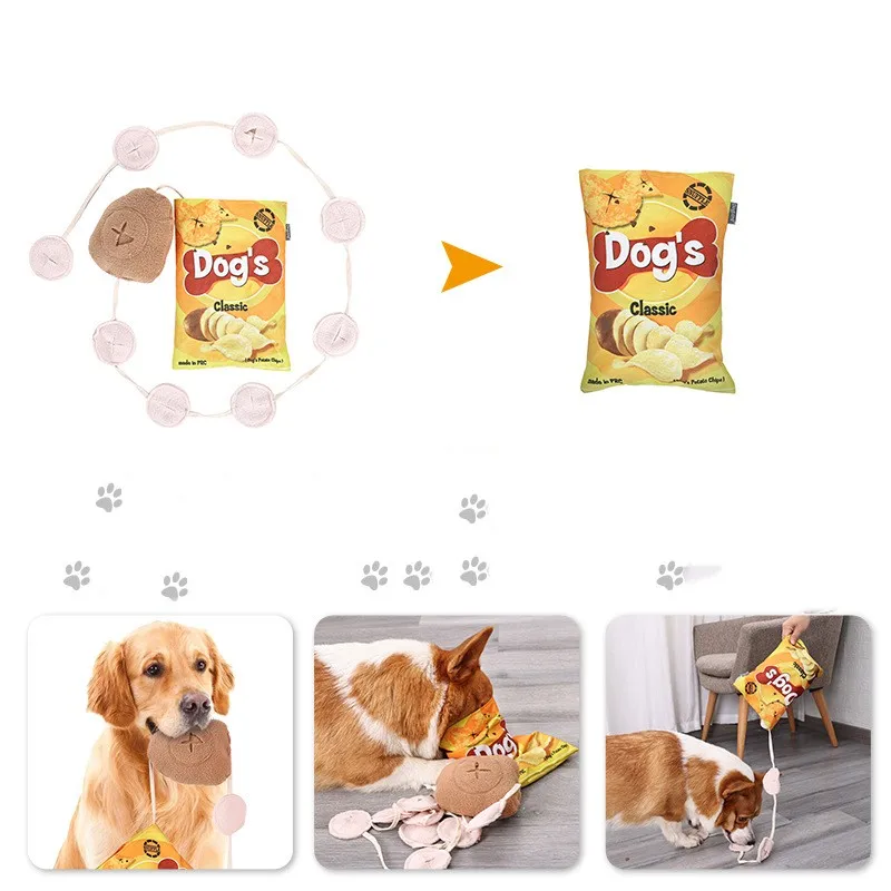Hot sale high quality potato chips shape plush dog toy sound leakage food chew grinding teeth interactive