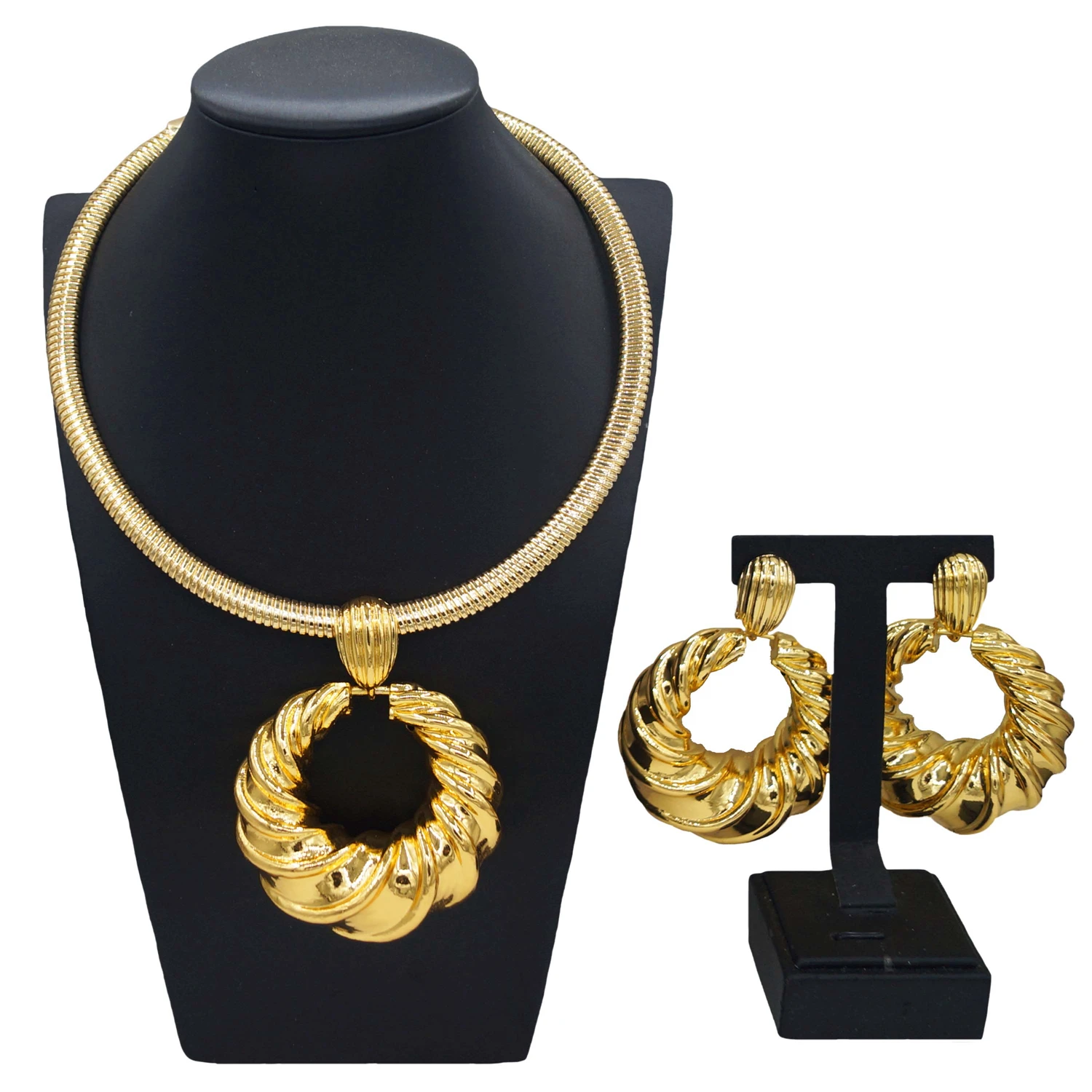 Zhuerrui Hot Selling Classic Jewelry Two-Piece Set Of 24K Gold Plated Brass Dubai Popular Jewelry Factory Direct SalesHK103014
