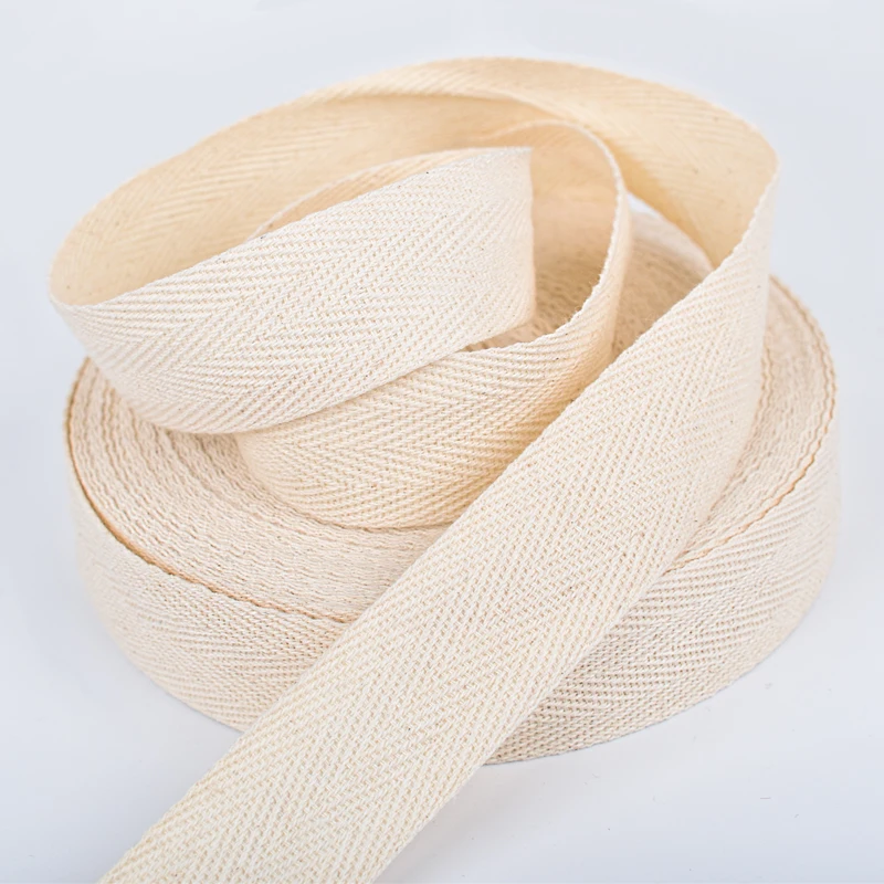 Wholesale customized high density custom  natural white herringbone organic cotton ribbon logo printed ribbon