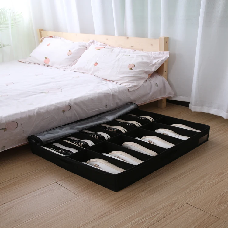 Clothes Blankets Zippered Storage Bag Fits 12 Pairs Each UnderBed Shoe Storage Organizer with Adjustable Dividers