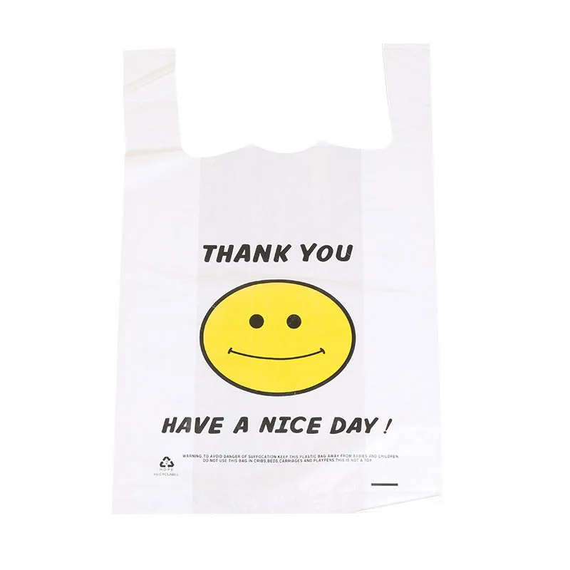 custom HDPE carry out thank you plastic t shirt shopping bag carrier bag for food packing