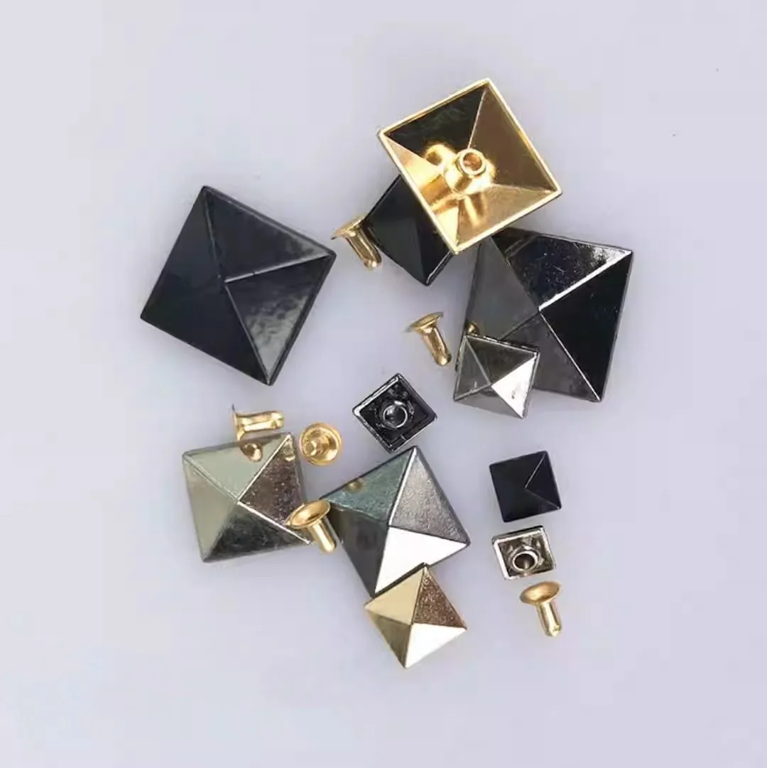 Handmade Square Pyramid Rivets for Clothing Shoes Hats Packaging DIY Iron Cone Nails with Plating for Garments