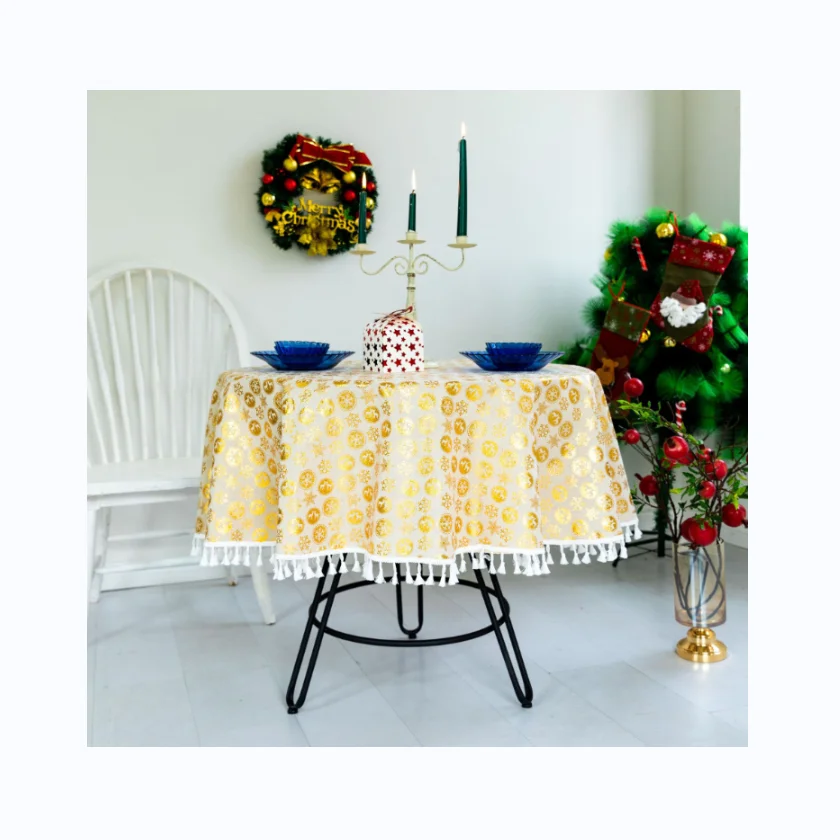 Оптовая продажа, круглая скатерть из хлопка и льна с кисточками, праздничное украшение, скатерть для рождественского стола