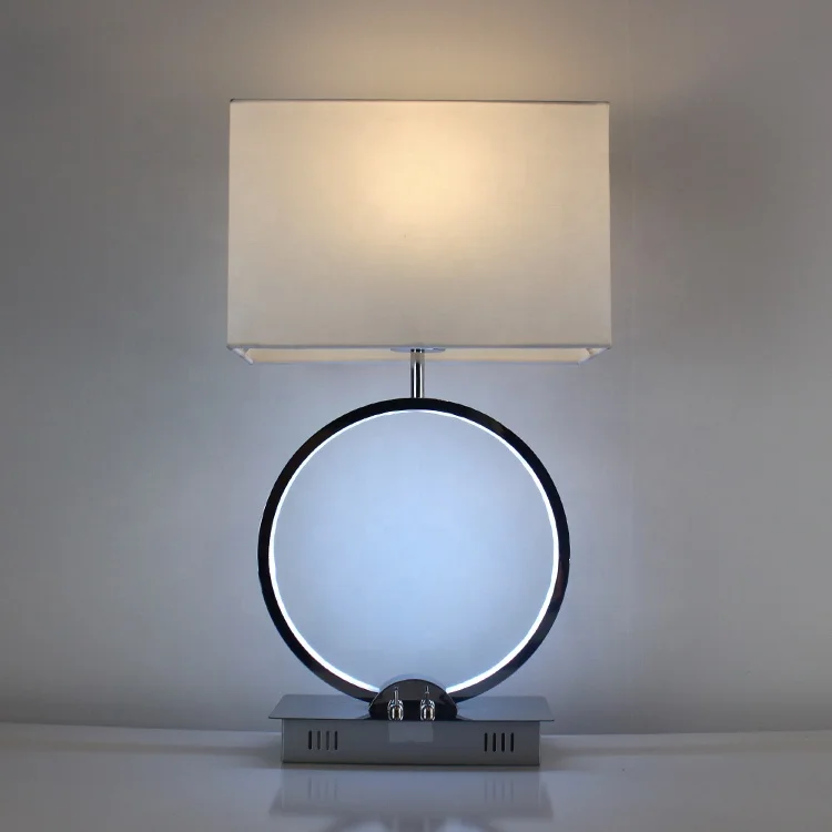 
European aluminum circle bedroom hotel bar restaurant E27 white fabric shade desk lamp RGB table lamp 