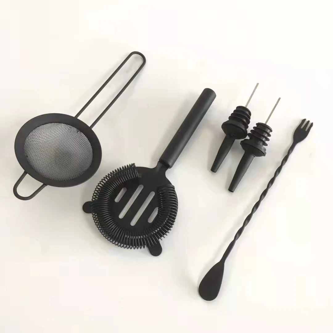 Top Seller 2024 Matte Black Cocktail shakers Bartending Gift Set With Wooden Stand