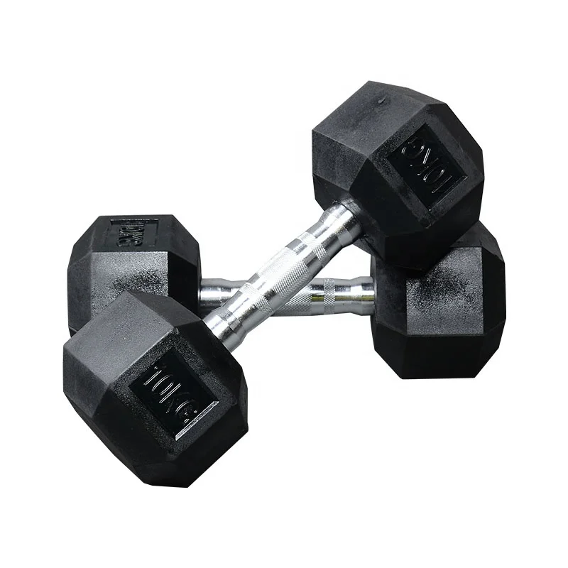 Factory price strength training fitness equipment free weights fixed PU / rubber barbell Hex Rubber Dumbbell