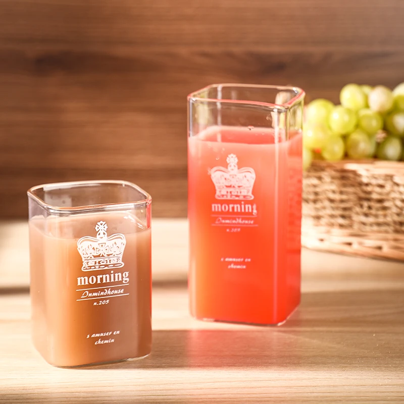 High Clear Glass Bottle Crystal Glass Bottle Square Shape For Milk Juice Water